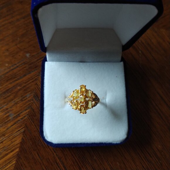 NEW IN BOX YELLOW SAPPHIRE GEOMETRIC DESIGN GOLD OVER STERLING SILVER COCKTAIL 7 - Picture 1 of 2